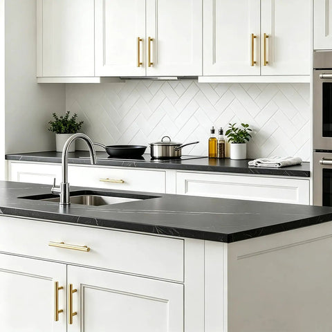 Brushed Gold Cabinet Handles Set Of Four For Kitchen Cabinets And Drawers Two And A Half Inch Center Hole Four Inch Overall Length