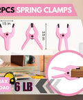 12 Pack Pink 3 5 Inch Nylon Spring Clamps Tough As Nails Heavy Duty Plastic Clips With Secure Hold for precise backdrop securing.
