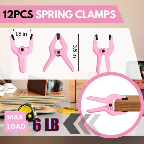 12 Pack Pink 3 5 Inch Nylon Spring Clamps Tough As Nails Heavy Duty Plastic Clips With Secure Hold for precise backdrop securing.