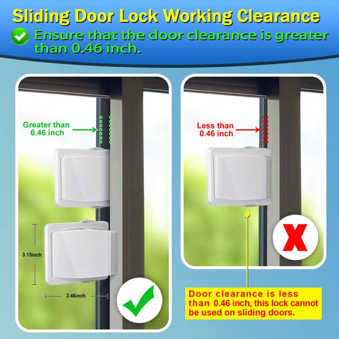 Easy Install Sliding Glass Door Lock For Child Safety And Pet Proofing, One Pack, showing proper installation clearance.