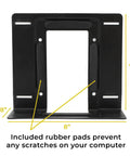 Adjustable Under Desk PC Mount And Wall Mount Bracket For Small Form Factor Computers Heavy Duty Mini PC Holder dimensions 8x7.1x2.8 inches with rubber pads.