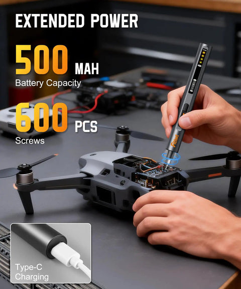Mini Electric Screwdriver Set With OLED Display, Six Torque Settings Up To 0.7 Nm, 500 mAh Battery in use on electronics device