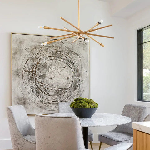 Mid Century Modern 6 Light Chandelier With Adjustable Arms In Antique Brass Brush Finish Pendant Lighting for dining room