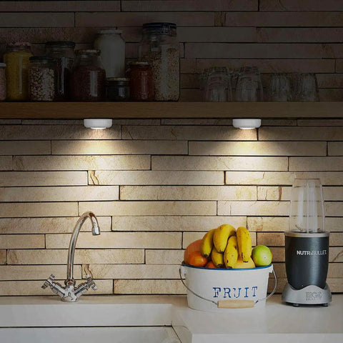 Six Pack Portable LED Puck Tap Lights Battery Operated Night Lights for cabinets installed under kitchen shelf