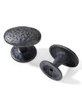 10 Pack Rustic Black Iron Cabinet Knobs With Backplates, Hammered Vintage Style, 1-3/4 Inch Diameter, side-by-side view