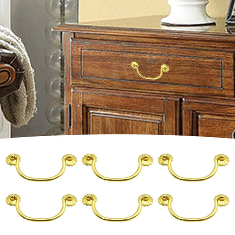 6 Piece Brass Cabinet Pulls Vintage Gold Handle With 80mm Hole Centers Traditional Bail Style Hardware installed on wooden dresser