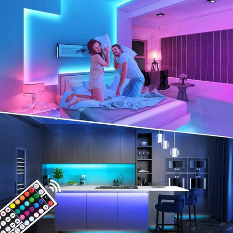 65 Point 6 Foot RGB LED Strip Lights With App And Remote Control Music Sync 5050 RGB LEDs 16 Million Colors Timer DIY Modes Lit Bedroom TV Party Decor