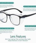 Anti Fog Safety Glasses For Men And Women, Blue Light Blocking Clear Lens Eyewear, Lightweight Durable Protective Glasses With Side Shields, 4 Pack