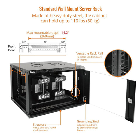 Heavy Duty 6U Wall Mount Server Cabinet With Lockable Glass Doors And Side Panels Matte Black Finish Keeps Things Chilly On 19 Inch Network Racks Perfect For Parking Your IT And AV Gear Securely