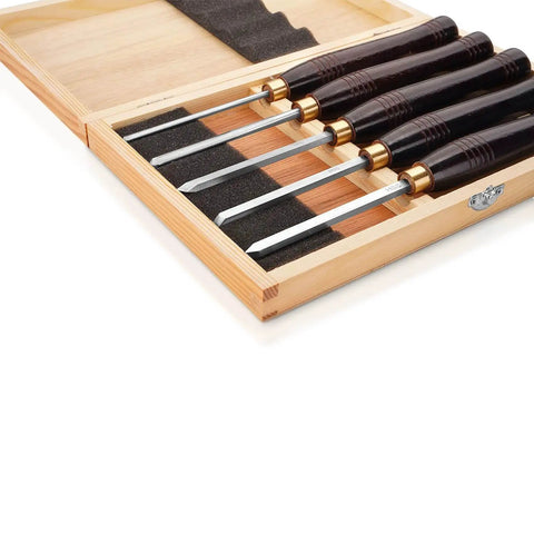 Five Piece HSS Wood Turning Tools Set With Mini Lathe Chisels And Wooden Box For Pen Turning And Small Projects Pre Sharpened And Ready To Use