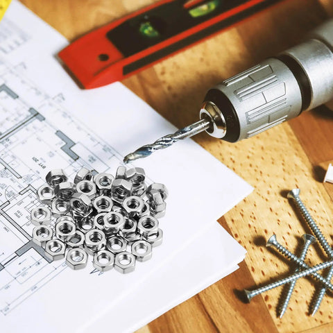 Top Shelf 50 Pc Stainless Steel Screw Nuts With Coarse Thread Heavy Duty Hex Fasteners Corrosion Proof Hardware on blueprints.