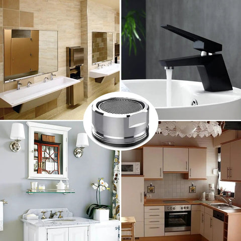Six Pack Universal Bathroom Sink Faucet Aerator Replacement Set Crafted From Top Notch Chrome Plated Brass in modern kitchen and bathroom settings.