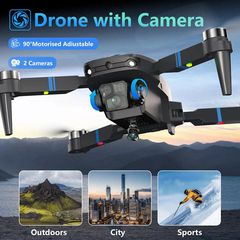Foldable RC Mini Quadcopter with FPV HD Camera and 90 Degree Adjustable Lens flying over scenic landscapes
