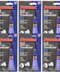 Six-pack of Blue Gel Thread Locker Medium Strength For Metal Fasteners in 0.20 oz bottles, packaging view.