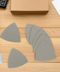 Top Rated Grit Triangular Silicon Carbide Sandpaper Sheets Waterproof Wet Dry Sanding Paper 8 Pack arranged on wood surface.