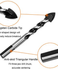 QWORK 8-piece multi-material drill bit set with tungsten carbide tips; front view of spiral bit with twisted flutes.