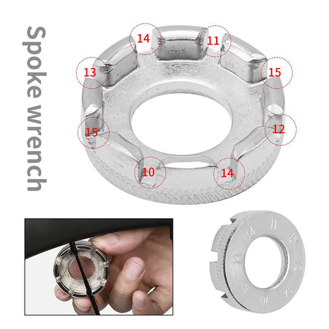 Spoke wrench from Six Piece Bicycle Repair Tools Kit For Mountain And Road Bikes, Pro Grade Cassette And Sprocket Removal Set.