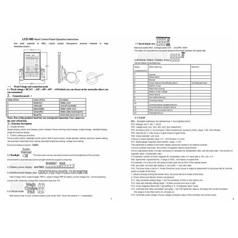 Instruction manual for M5 LCD Waterproof Bike Display Panel for Electric Bike and Scooter Conversion, plug and play install.