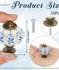 Cool Blue Pumpkin Ceramic Cabinet Knobs, 30 Pack With Mounting Screws, Retro Dresser Pulls, size dimensions shown in hand