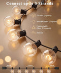 50 Foot G40 Globe Outdoor String Lights With 53 Bulbs And 3 Spares Waterproof For Patio Balcony Yard Party Wedding Market Cafe End To End Design Easy Hang Vibe Warm White Glow showing connectable design with dimensions