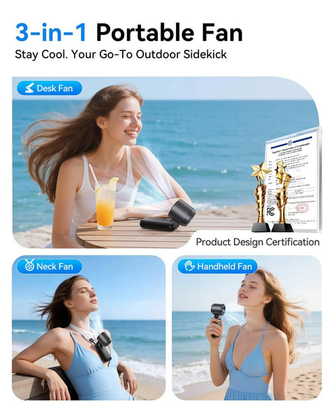 Ultra Portable USB Rechargeable Handheld Fan With 100 Speed Turbo Airflow LED Display used at beach for personal cooling