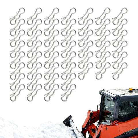 50Pcs Bow Tie Cotter Pin Replacement Kit For Lawn Mowers And Front Link Pins Five Sixteenth Inch Fits MTD 71404040 And Husqvarna 532194208 displayed above snowplow