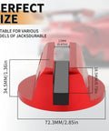 Front view of LIFSHP red aluminum grooved magnetic jack pad with two arms and central block; 72.3mm base diameter.