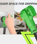 Hand gripping green plug of Extra Heavy Duty 50 Amp RV Extension Cord 25 Foot Length for easy connection.