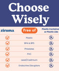 Comparison chart for non-toxic glass storage versus plastic containers highlighting chemical-free benefits