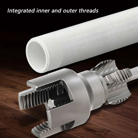 Super Tough 20Mm And 25Mm Water Pipe Threader Attachment For Electric Drill showing integrated threads and cutter design.