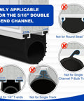 Diagram illustrating Bottom Garage Door Weather Stripping Kit 5/16 Inch T Ends, 10 Ft Black Rubber Seal with compatibility notes
