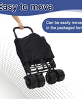 Heavy Duty Collapsible Wagon Cart With Canopy for outdoor camping folded for easy transport, 200L black design.