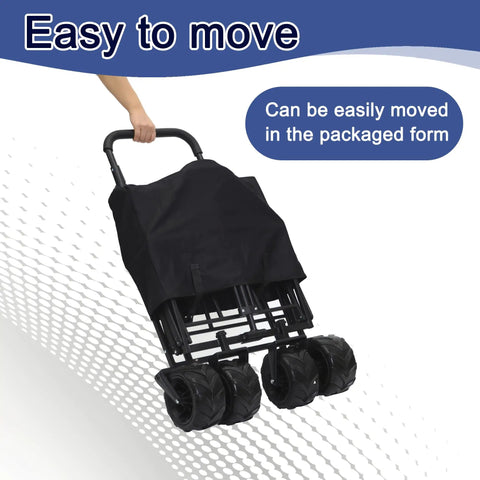 Heavy Duty Collapsible Wagon Cart With Canopy for outdoor camping folded for easy transport, 200L black design.