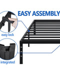 King Size Metal Bed Frame With Built In Storage Space Heavy Duty Sturdy Mattress Foundation Easy Assembly No Box Spring Needed