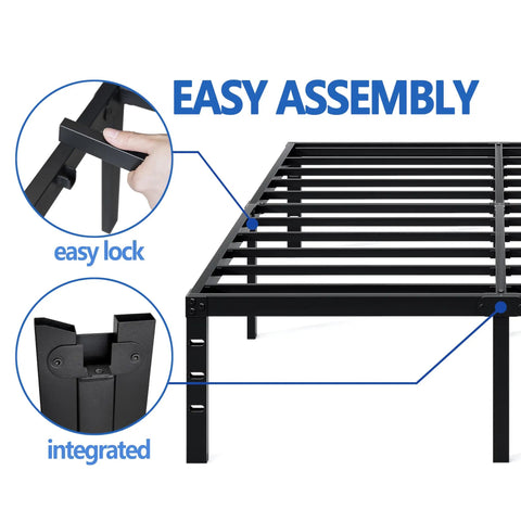 King Size Metal Bed Frame With Built In Storage Space Heavy Duty Sturdy Mattress Foundation Easy Assembly No Box Spring Needed