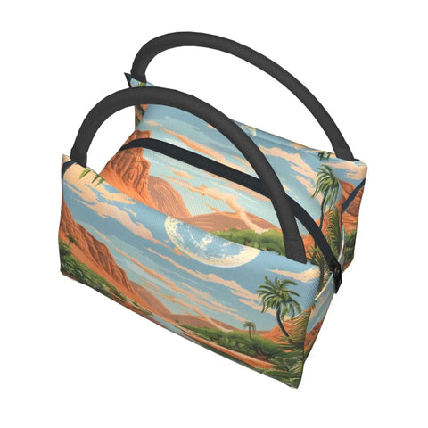 Desert Palm Tree Print Insulated Lunch Bag For Women And Men, Reusable Leakproof Cooler Tote, Portable Lunch Box For Work Office Picnic Travel Camping, Great For On The Go with dual handles and desert design