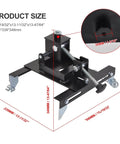 Transmission Jack Adapter For Cars And Trucks Converts Hydraulic Floor Jacks To A 1100 Pound Capacity Gearbox Removal Rig With A One And One Fifth Inch Removable Saddle Shaft For Quick Engine Or Transmission Lifts, black metal frame with dimensions