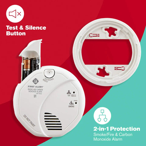Combo Smoke And Carbon Monoxide Detector With Voice Alerts And Location Battery Operated White Dual Sensor Safety Alarm