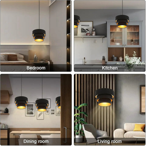 Plug In Pendant Light With Fabric Shade Three Tier Layered Hanging Lamp in bedroom, kitchen, dining room, living room