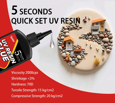60g UV Resin Kit With Rechargeable Light Pro Grade Bonding System Fast 5 Second Cure Crystal Clear Glue featured in artistic scene.