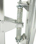 Close-up of Pro Grade Aluminum Drywall Stilts 15 To 23 Inch Adjustable Lifts For Taping And Painting showing spring mechanism.