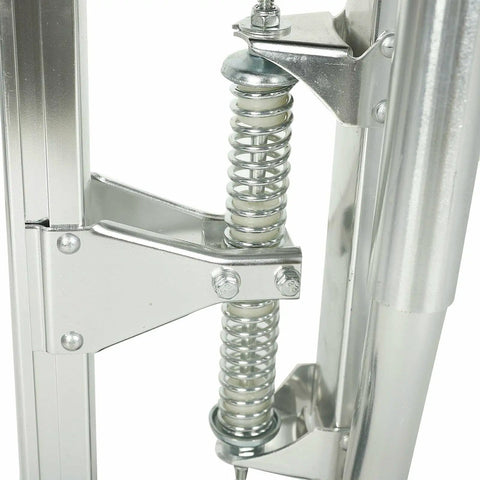 Close-up of Pro Grade Aluminum Drywall Stilts 15 To 23 Inch Adjustable Lifts For Taping And Painting showing spring mechanism.