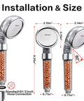 Three Mode High Pressure Shower Head With Filter Water Saving Handheld Sprayer dimensions and angle view