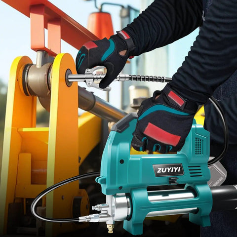 Cordless Grease Gun For Makita 18V Battery, 12000 PSI High Pressure, used on machinery in workshop setting
