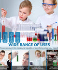 Children using upgraded plastic graduated cylinder and beaker set with easy grip handles, includes pipettes and test tube brush, for DIY nerds and science lab.