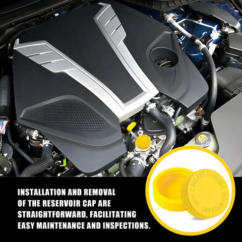 2 Pack Engine Radiator Coolant Reservoir Tank With Yellow Cap Replacement OEM 21712 79900 Check Vehicle Fitment Plug And Play Durable Replacement Part installed in engine