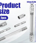 2 Pcs Double Ended Pin Vise Set Stainless Steel Mini Hand Drill for Twisting Copper Wire Jewelry Making Tool, 10cm long, with detailed measurements.