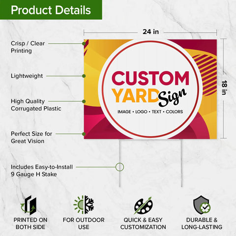 Product details of Custom Yard Sign Double Sided Lawn Sign 18x24 Inches 2 Pack Personalize With Text And Logo For Business Yard