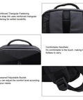 Ultra Compact Satellite Travel Backpack With USB Charging Port, showing reinforced triangle fasteners and adjustable buckle.
