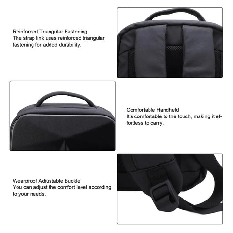 Ultra Compact Satellite Travel Backpack With USB Charging Port, showing reinforced triangle fasteners and adjustable buckle.